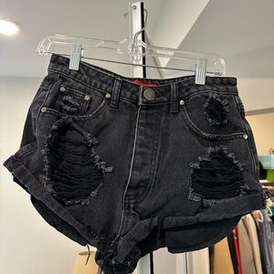 Signature8 Black Ripped Jean Shorts